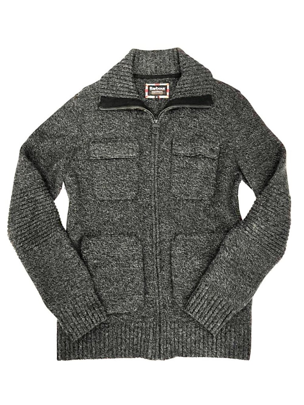 Barbour Burn Full Zip Cardigan Sweater Men Gray Wool Fisherman Knit Medium $250